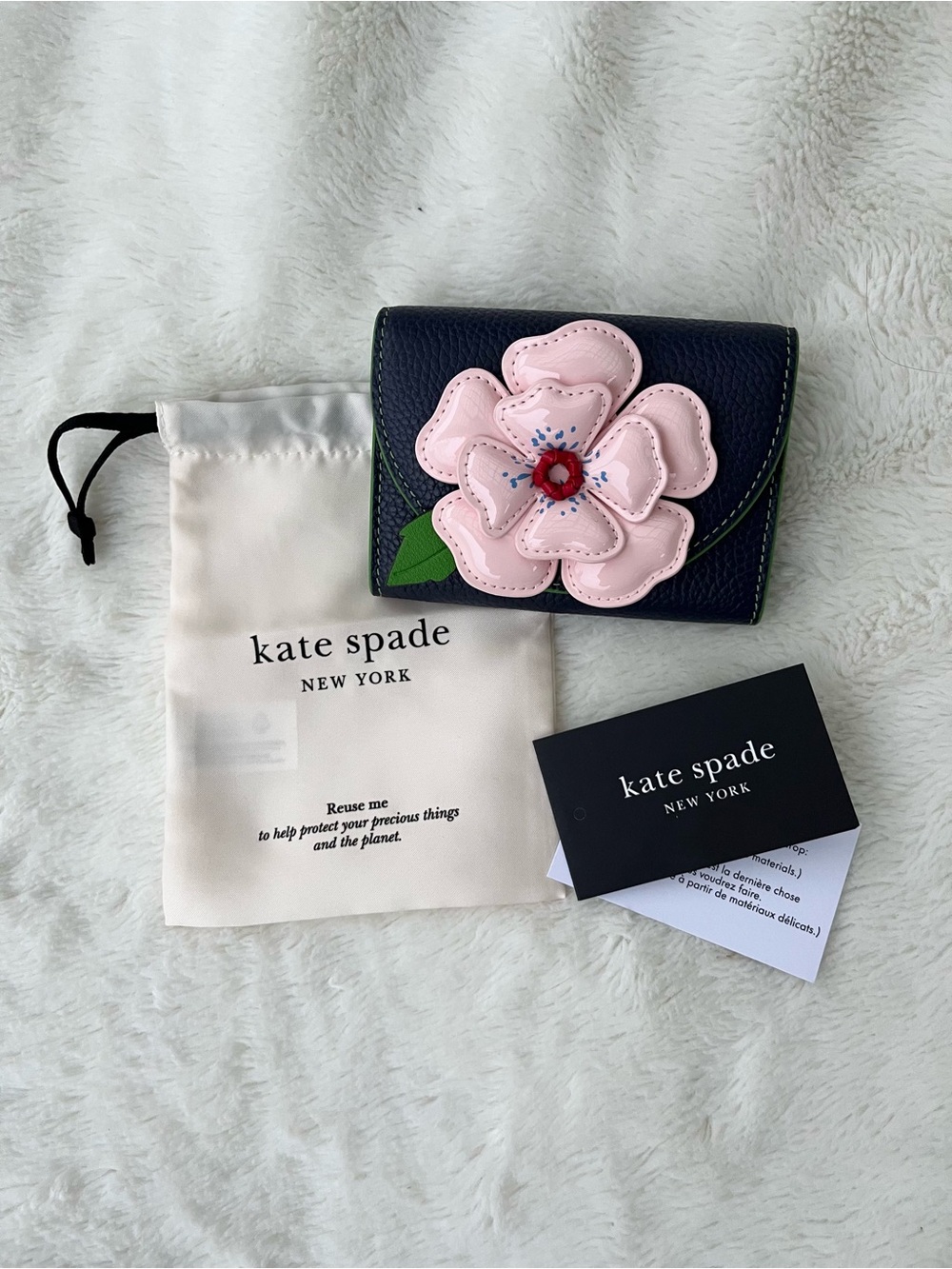 NWT Kate Spade In The Garden Parisian Floral Appliqué Card Holder AND Dust Bag
